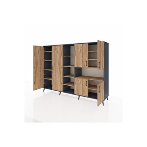 Hyperion Dolap 13 Raflı 6 Kapaklı 220x44x163 Antrasit-çam