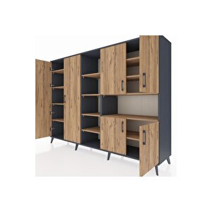 Hyperion Dolap 13 Raflı 6 Kapaklı 220x44x163 Antrasit-çam