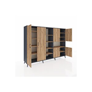 Hyperion Dolap 13 Raflı 6 Kapaklı 220x44x163 Antrasit-çam