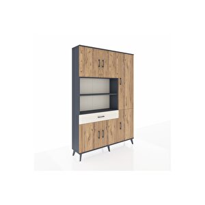 Arges Dolap 10 Raflı Tek Çekmeceli 6 Kapaklı 132x30x195 Antrasit-çam/aytaşı