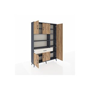 Arges Dolap 10 Raflı Tek Çekmeceli 6 Kapaklı 132x30x195 Antrasit-çam/aytaşı