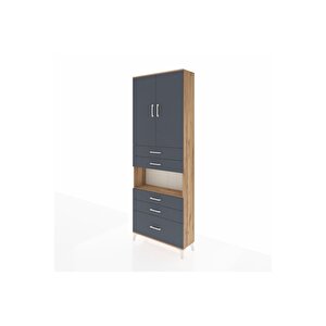 Arges Dolap 4 Raflı 5 Çekmeceli 2 Kapaklı 88x30x243 Çam-antrasit