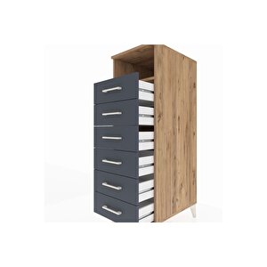 Kronos Dolap Tek Raflı 6 Çekmeceli 44x59x134 Çam-antrasit