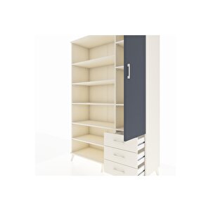 Hyperion Dolap 9 Raflı 3 Çekmeceli Tek Kapaklı  132x44x195 Aytaşı-antrasit/aytaşı