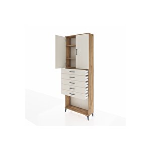 Arges Dolap 3 Raflı 5 Çekmeceli 2 Kapaklı 88x30x243 Çam-aytaşı