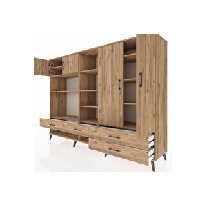 Hyperion Dolap 12 Raflı 4 Çekmeceli 4 Kapaklı 220x44x163 Çam-çam