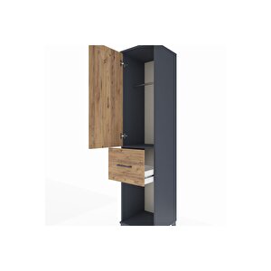 Hyperion Dolap Tek Raflı Tek Çekmeceli Tek Askılı 44x44x195 Antrasit-çam