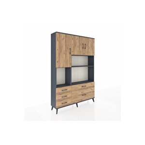 Arges Gardrop 8 Raflı 5 Çekmeceli 3 Kapaklı 132x30x195 Antrasit-çam