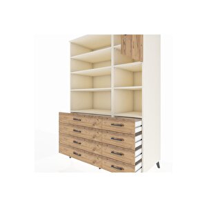 Kronos Dolap 8 Raflı 8 Çekmeceli Tek Kapaklı  132x59x195 Aytaşı-çam/çam