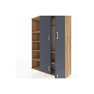 Hyperion Dolap 6 Raflı 4 Kapaklı Tek Askılı 132x44x195 Çam-antrasit/çam