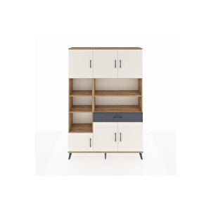 Arges Dolap 10 Raflı Tek Çekmeceli 6 Kapaklı 132x30x195 Çam-aytaşı/antrasit