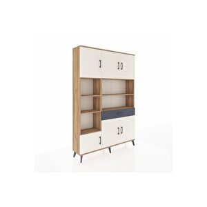 Arges Dolap 10 Raflı Tek Çekmeceli 6 Kapaklı 132x30x195 Çam-aytaşı/antrasit