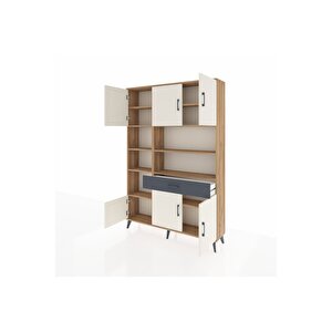 Arges Dolap 10 Raflı Tek Çekmeceli 6 Kapaklı 132x30x195 Çam-aytaşı/antrasit