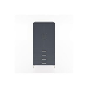 Hyperion Dolap Tek Raflı 4 Çekmeceli Tek Askılı 88x44x182 Antrasit-antrasit