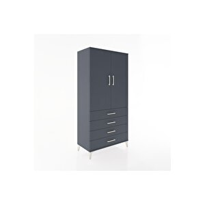 Hyperion Dolap Tek Raflı 4 Çekmeceli Tek Askılı 88x44x182 Antrasit-antrasit