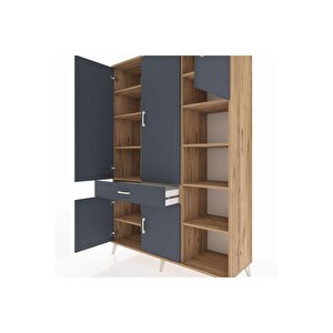 Hyperion Gardrop 10 Raflı Tek Çekmeceli 5 Kapaklı 132x44x195 Çam-antrasit