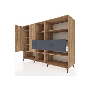 Kronos Dolap 10 Raflı 2 Çekmeceli 2 Kapaklı 220x59x163 Çam-çam/antrasit