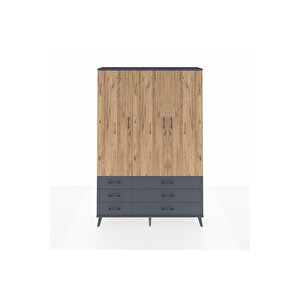 Arges Dolap 5 Raflı 6 Çekmeceli Tek Askılı 132x30x195 Antrasit-çam/antrasit