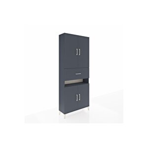 Arges Dolap 5 Raflı Tek Çekmeceli 4 Kapaklı 88x30x221 Antrasit-antrasit