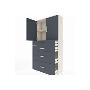 Arges Dolap 2 Raflı 4 Çekmeceli 2 Kapaklı 88x30x182 Aytaşı-antrasit