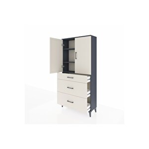 Arges Dolap 3 Raflı 3 Çekmeceli 2 Kapaklı 88x30x182 Antrasit-aytaşı