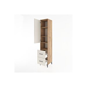 Hyperion Dolap 4 Raflı 2 Çekmeceli Tek Kapaklı 44x44x221 Çam-aytaşı