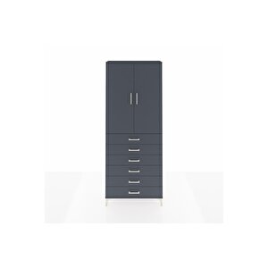 Arges Dolap 3 Raflı 6 Çekmeceli 2 Kapaklı 88x30x221 Antrasit-antrasit