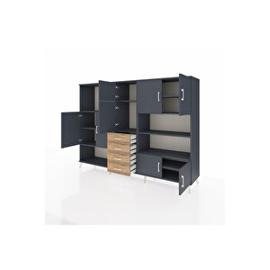 Hyperion Dolap 9 Raflı 4 Çekmeceli 8 Kapaklı 220x44x163 Antrasit-antrasit/çam