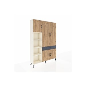 Arges Dolap 8 Raflı Tek Çekmeceli 5 Kapaklı 132x30x195 Aytaşı-çam/antrasit