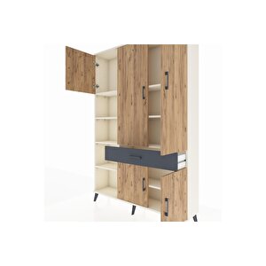 Arges Dolap 8 Raflı Tek Çekmeceli 5 Kapaklı 132x30x195 Aytaşı-çam/antrasit