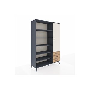 Hyperion Dolap 9 Raflı 3 Çekmeceli Tek Kapaklı  132x44x195 Antrasit-aytaşı/çam