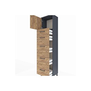 Arges Dolap Tek Raflı 5 Çekmeceli Tek Kapaklı 44x30x182 Antrasit-çam