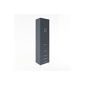 Hyperion Dolap 3 Raflı 5 Çekmeceli 2 Kapaklı 60x44x243 Antrasit-antrasit