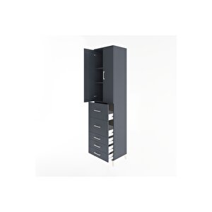 Hyperion Dolap 3 Raflı 5 Çekmeceli 2 Kapaklı 60x44x243 Antrasit-antrasit