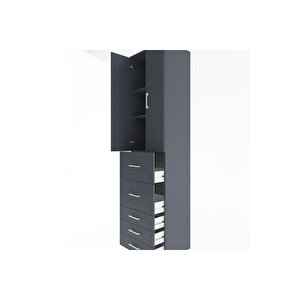 Hyperion Dolap 3 Raflı 5 Çekmeceli 2 Kapaklı 60x44x243 Antrasit-antrasit