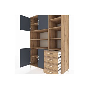 Kronos Dolap 9 Raflı 4 Çekmeceli 4 Kapaklı 132x59x195 Çam-antrasit/çam