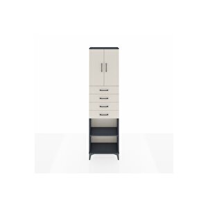 Arges Dolap 3 Raflı 4 Çekmeceli 2 Kapaklı 60x30x221 Antrasit-aytaşı