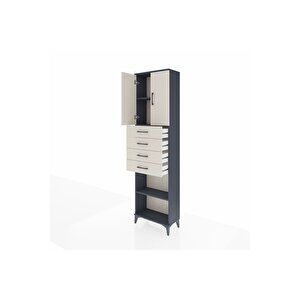 Arges Dolap 3 Raflı 4 Çekmeceli 2 Kapaklı 60x30x221 Antrasit-aytaşı