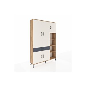 Arges Dolap 10 Raflı Tek Çekmeceli 5 Kapaklı 132x30x195 Çam-aytaşı/antrasit