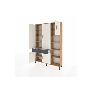 Arges Dolap 10 Raflı Tek Çekmeceli 5 Kapaklı 132x30x195 Çam-aytaşı/antrasit