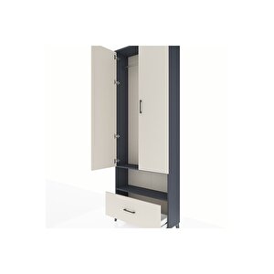 Arges Dolap 2 Raflı Tek Çekmeceli Tek Askılı 88x30x243 Antrasit-aytaşı