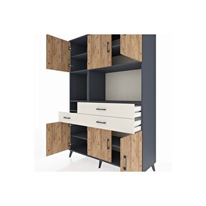 Hyperion Dolap 9 Raflı 3 Çekmeceli 6 Kapaklı 132x44x195 Antrasit-çam/aytaşı