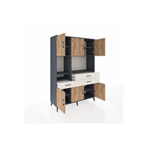 Hyperion Dolap 9 Raflı 3 Çekmeceli 6 Kapaklı 132x44x195 Antrasit-çam/aytaşı