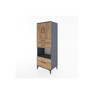 Hyperion Dolap 3 Raflı 3 Çekmeceli 2 Kapaklı 60x44x163 Antrasit-çam