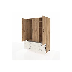 Kronos Dolap 5 Raflı 5 Çekmeceli Tek Askılı 132x59x195 Çam-çam/aytaşı