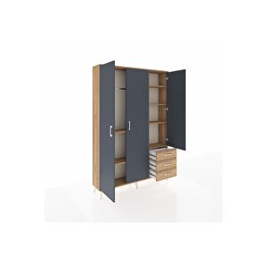 Arges Dolap 6 Raflı 3 Çekmeceli Tek Askılı 132x30x195 Çam-antrasit/çam
