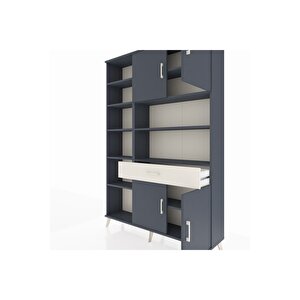 Arges Dolap 10 Raflı Tek Çekmeceli 4 Kapaklı 132x30x195 Antrasit-antrasit/aytaşı