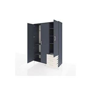 Hyperion Dolap 6 Raflı 3 Çekmeceli Tek Askılı 132x44x195 Antrasit-antrasit/aytaşı