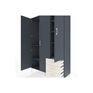 Hyperion Dolap 6 Raflı 3 Çekmeceli Tek Askılı 132x44x195 Antrasit-antrasit/aytaşı