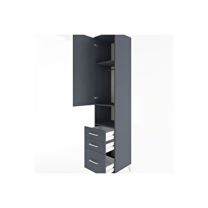Hyperion Dolap 3 Raflı 3 Çekmeceli Tek Askılı 44x44x221 Antrasit-antrasit